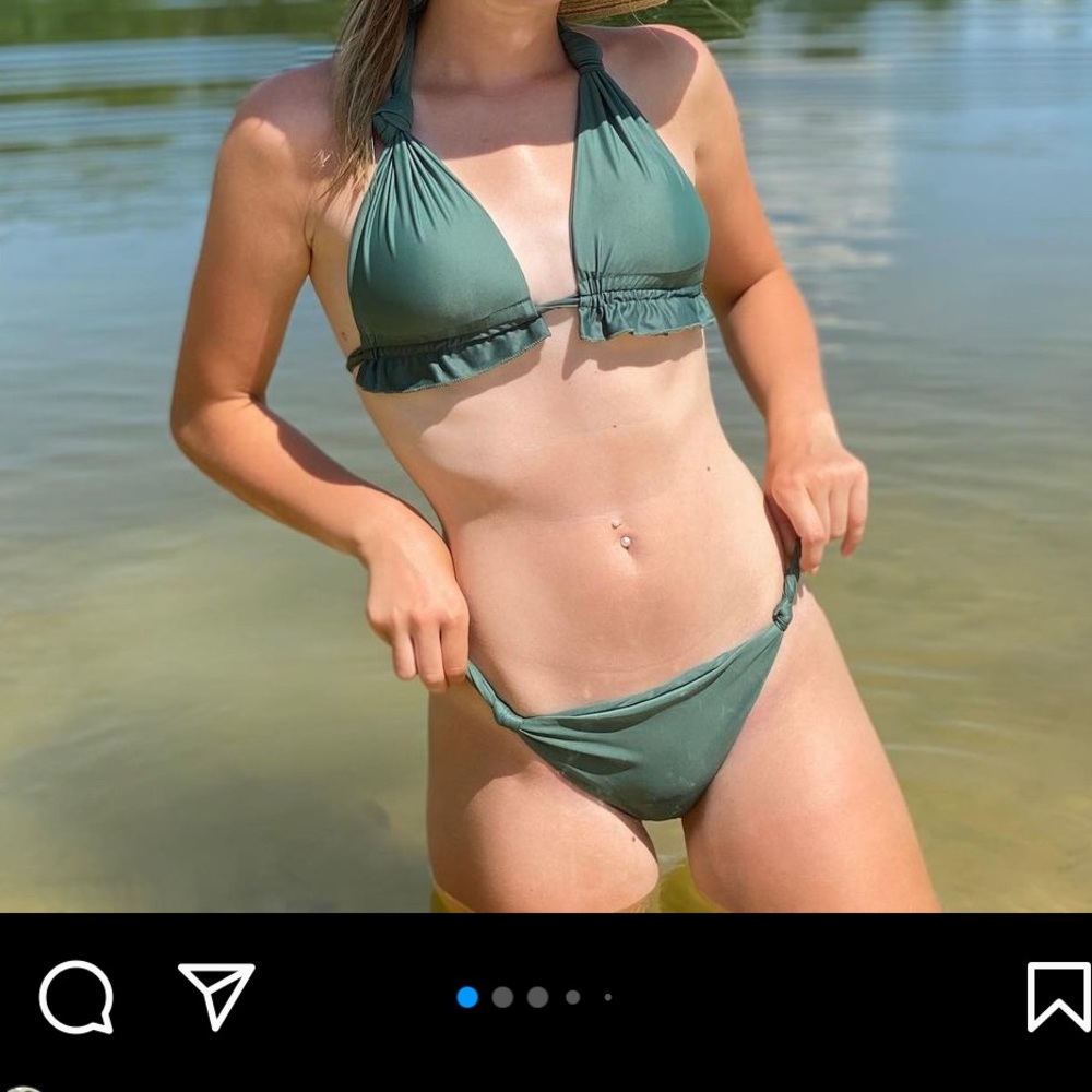 Green Satiny Triangle Bikini Set